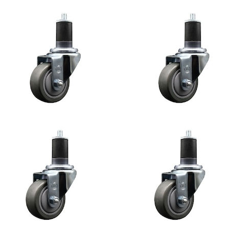 Service Caster 3'' Gray Poly Wheel Swivel 1-5/8'' Expanding Stem Caster Set, 4PK SCC-EX20S314-PPUB-158-4